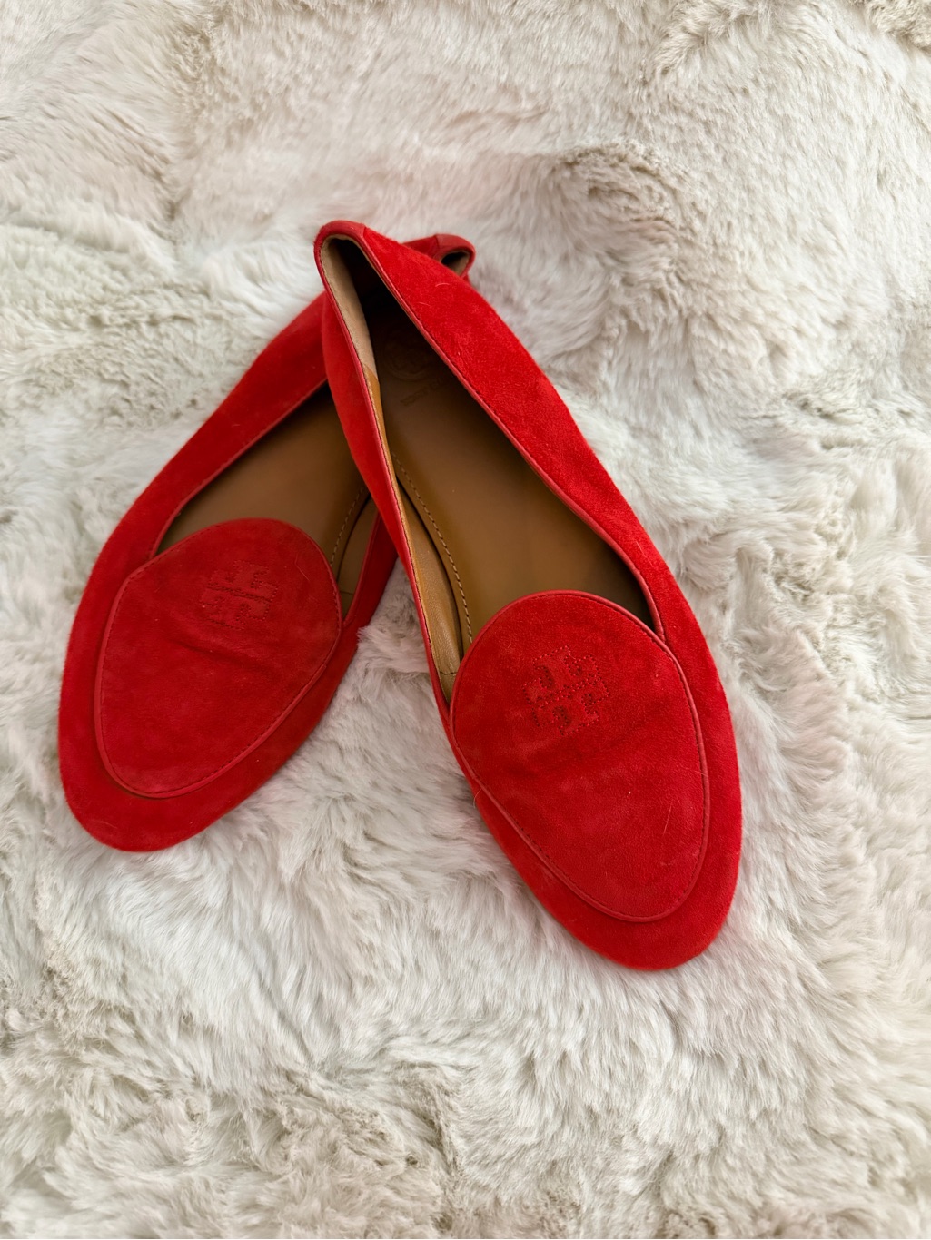 Tory Burch Bright Red Suede Penny Loafers